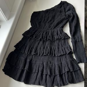 all black ruffle, one sleeved dress super cute and easy to throw on!